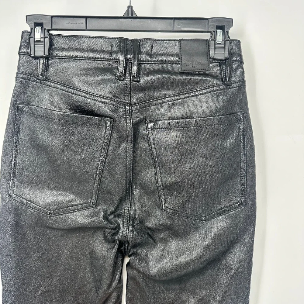 Free People Phoenix coated pants 26 black shiny high rise button fly mob wife - Picture 4 of 12